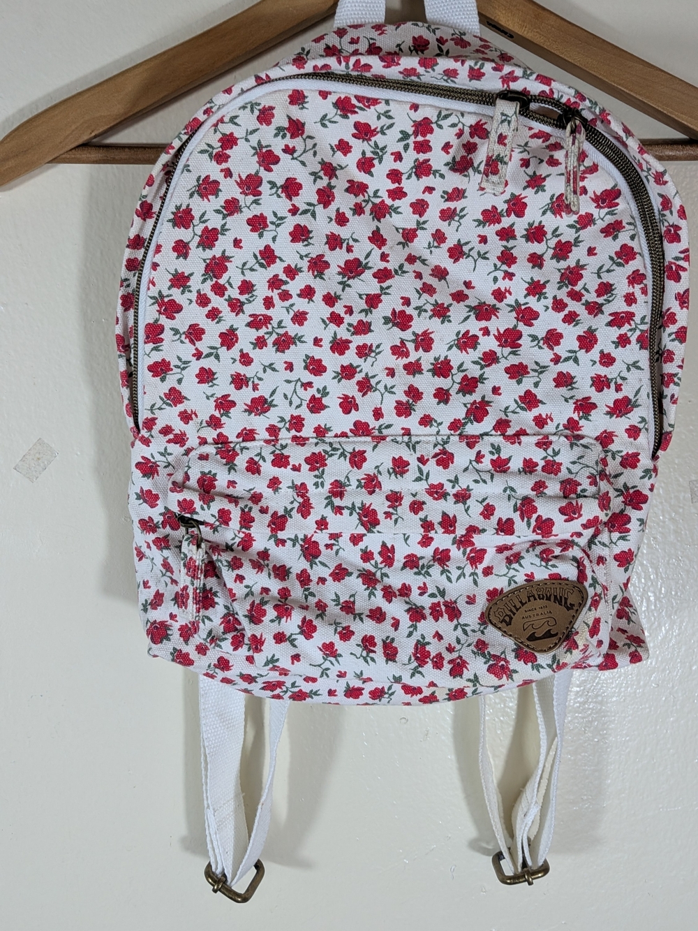 Billabong 1973 Floral Mini Backpack - White with Red Rose Print